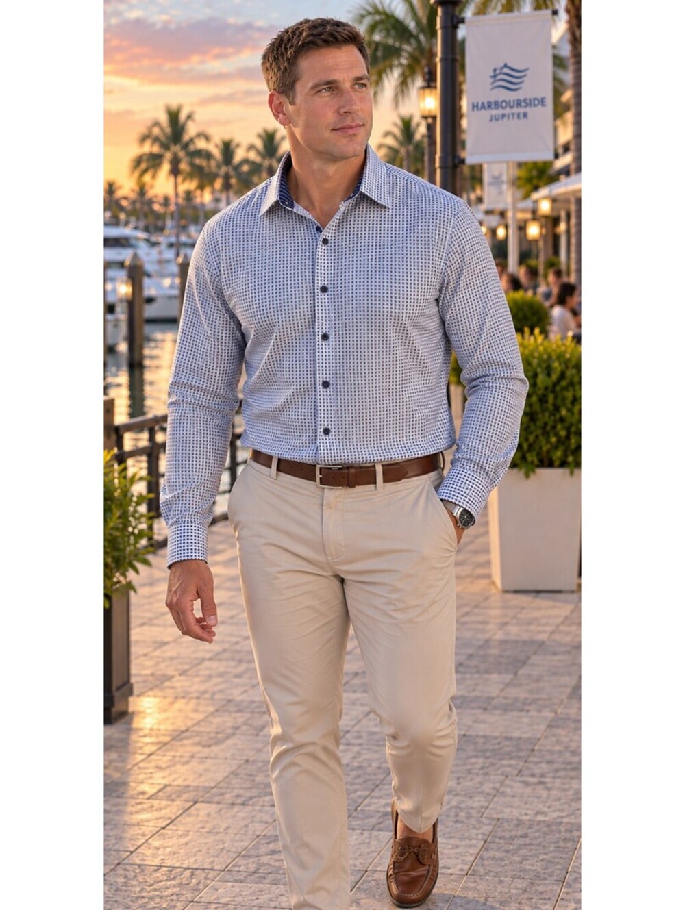 NWT Quieti Men's XXL Fine Cotton Blue Geometric Button Up Shirt Korea